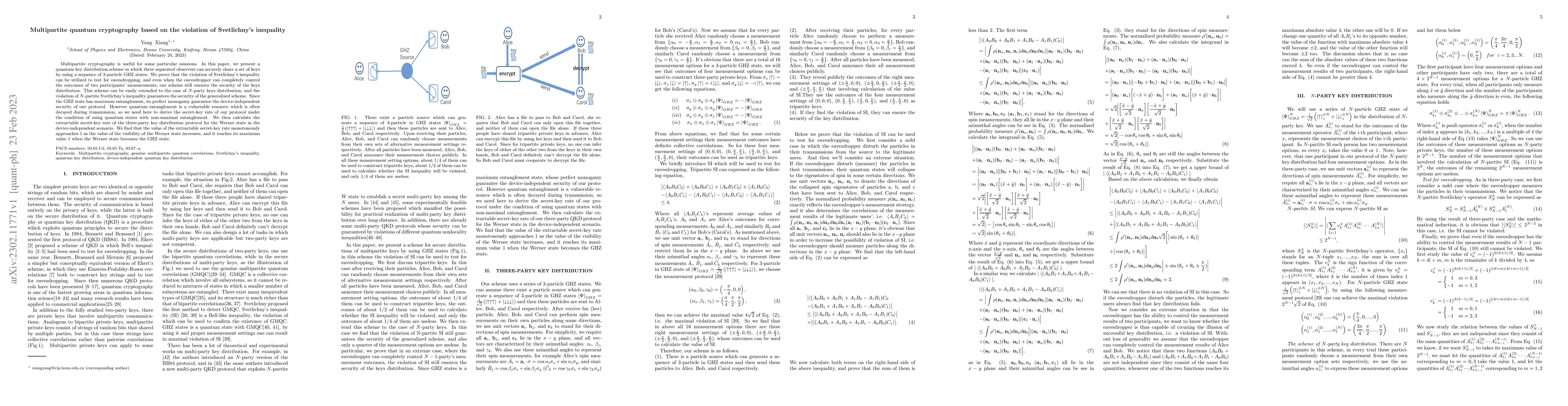 Thumbnail for Multipartite quantum cryptography based on the violation of Svetlichny's
  inequality