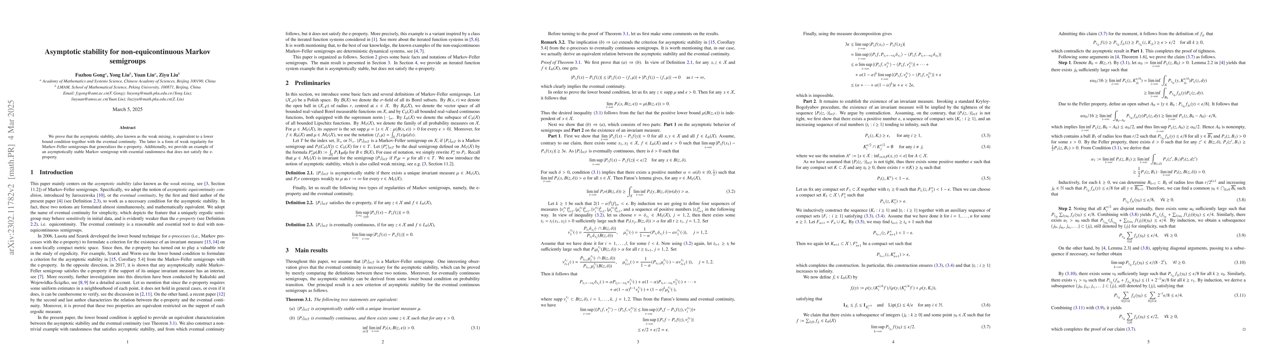 Thumbnail for Asymptotic stability for non-equicontinuous Markov semigroups
