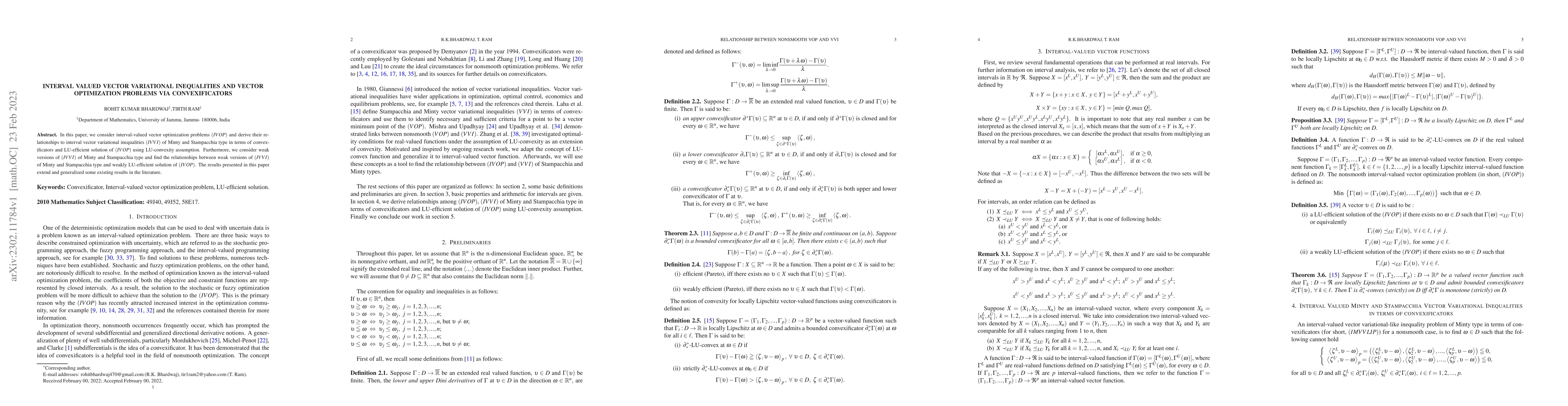 Thumbnail for Interval Valued Vector Variational Inequalities and Vector Optimization
  Problems via Convexificators