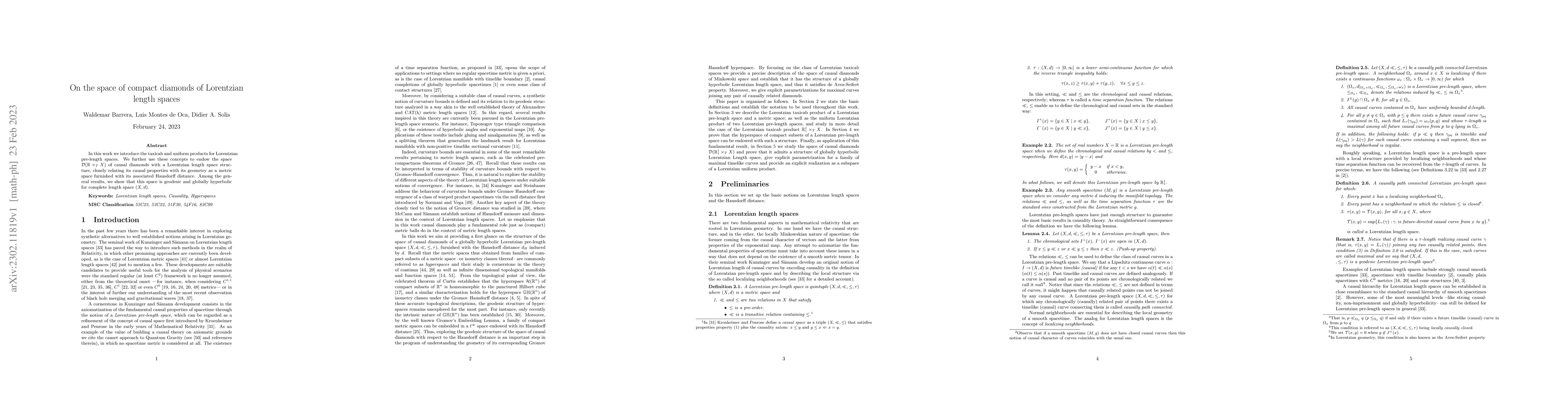 Thumbnail for On the space of compact diamonds of Lorentzian length spaces