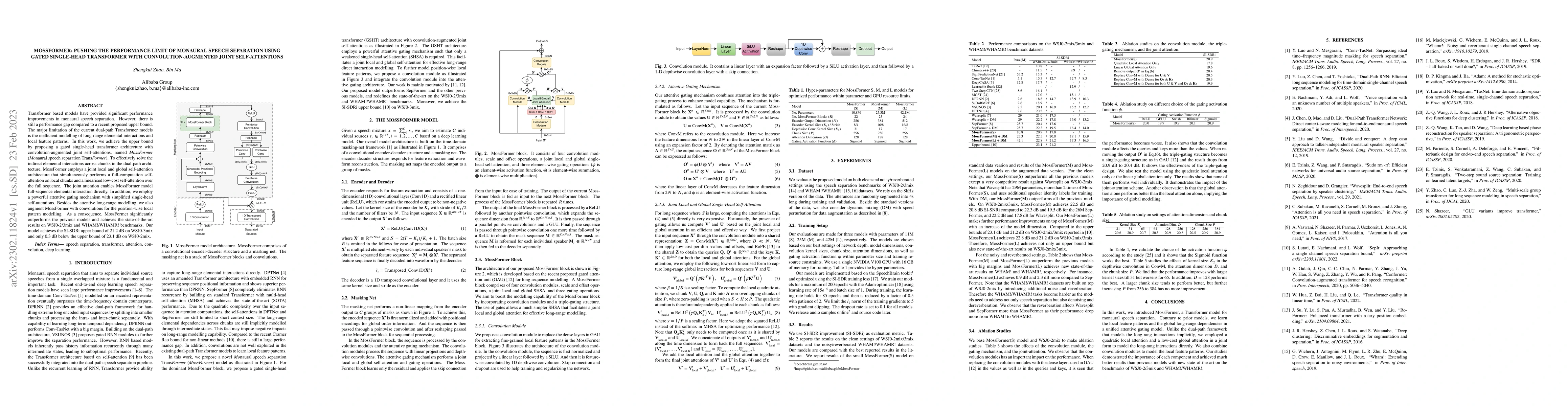 Thumbnail for MossFormer: Pushing the Performance Limit of Monaural Speech Separation
  using Gated Single-Head Transformer with Convolution-Augmented Joint
  Self-Attentions