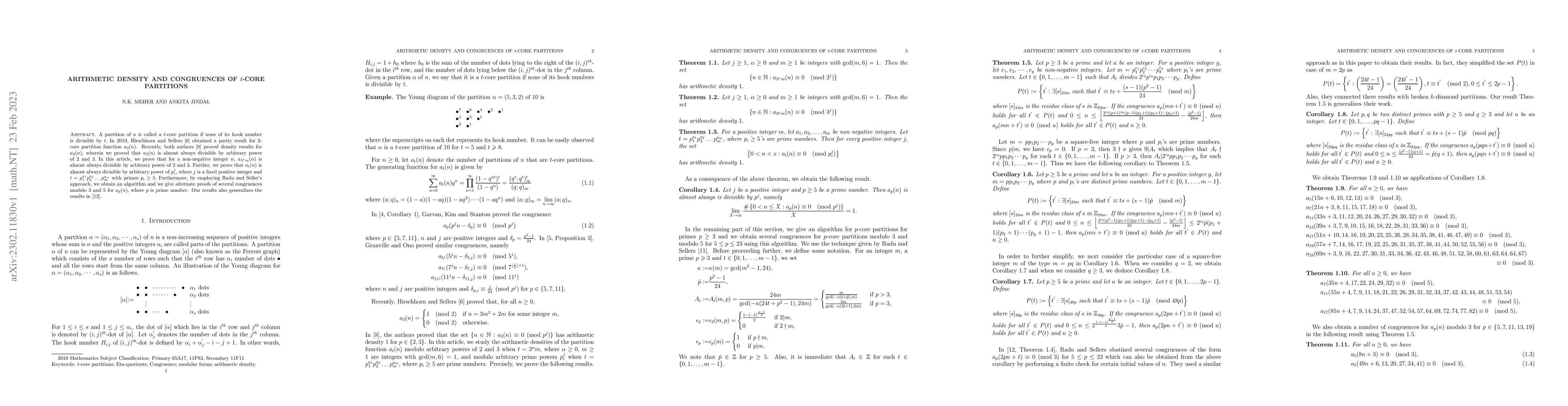 Thumbnail for Arithmetic density and congruences of $t$-core partitions