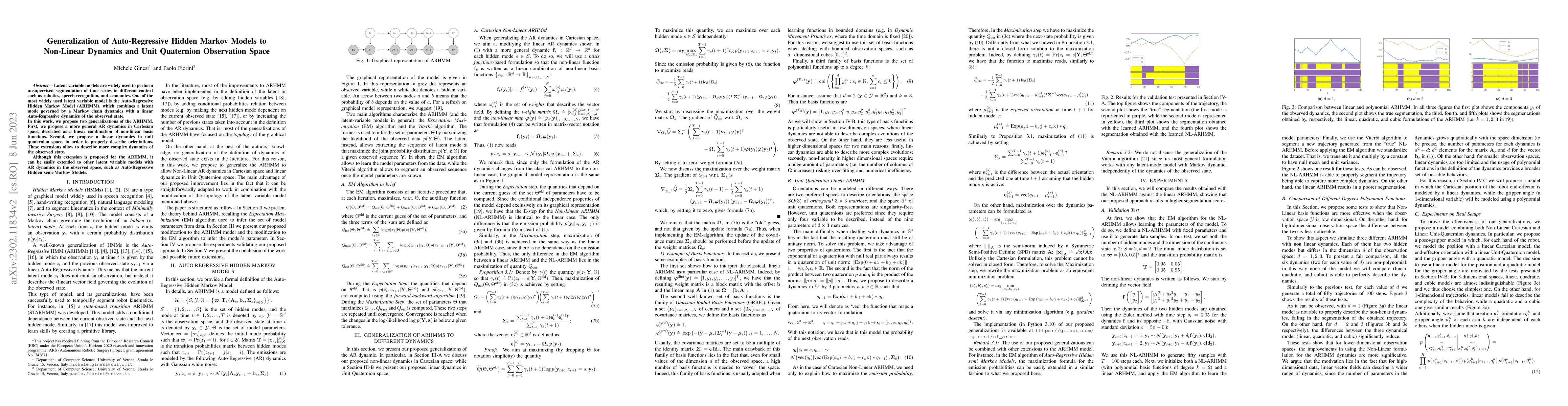 Thumbnail for Generalization of Auto-Regressive Hidden Markov Models to Non-Linear
  Dynamics and Unit Quaternion Observation Space