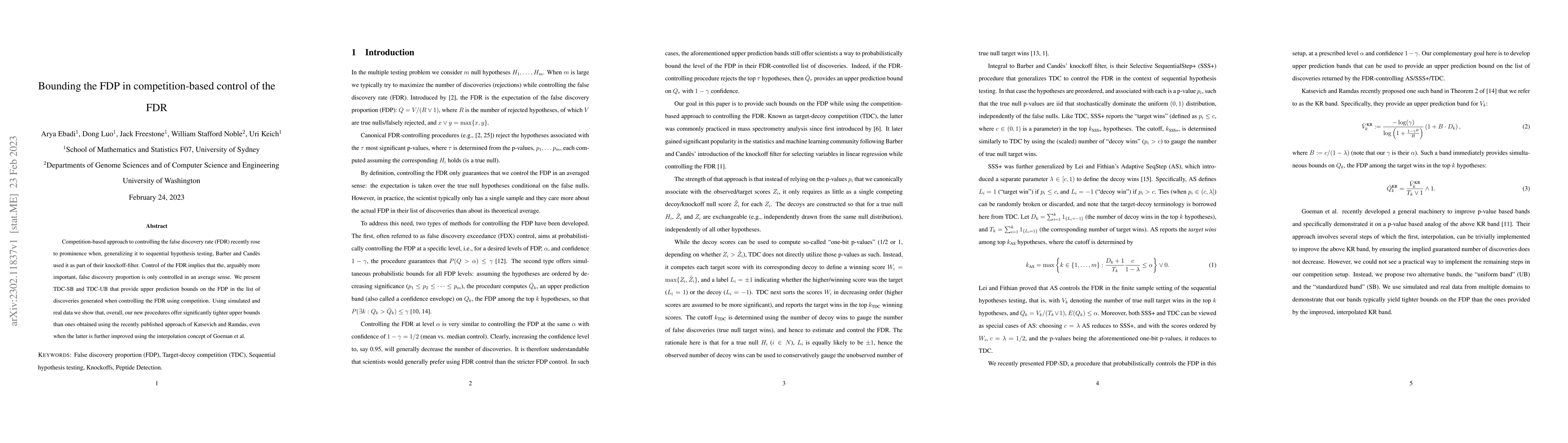 Thumbnail for Bounding the FDP in competition-based control of the FDR