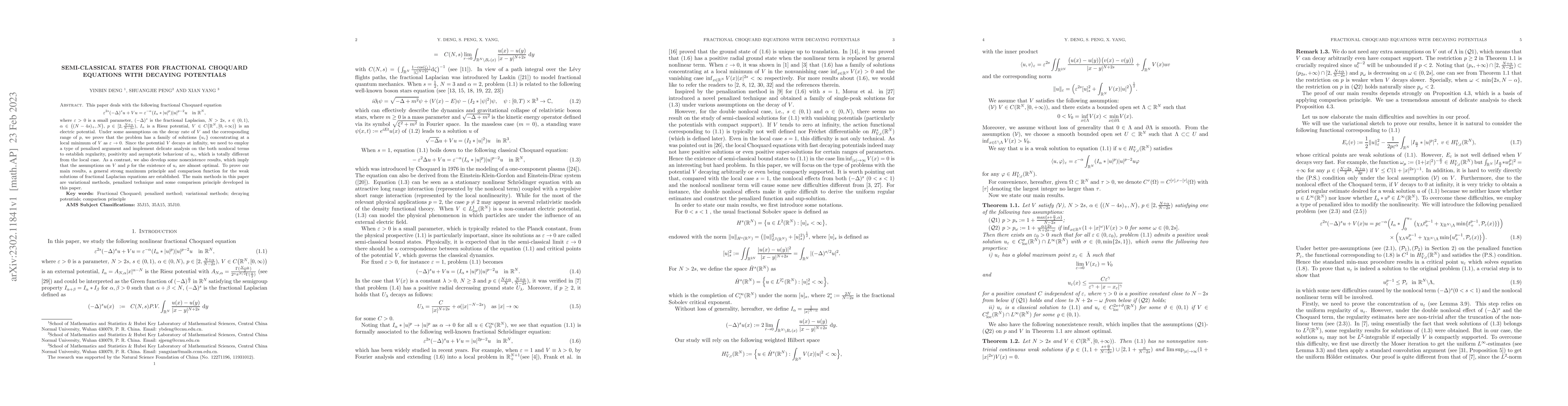 Thumbnail for Semi-classical states for fractional Choquard equations with decaying
  potentials