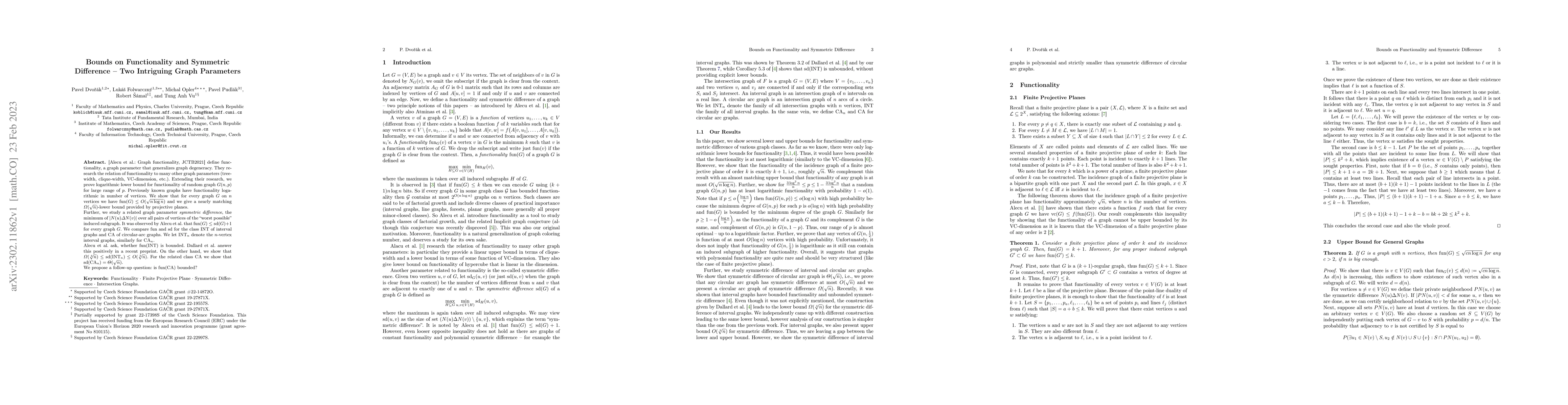 Thumbnail for Bounds on Functionality and Symmetric Difference -- Two Intriguing Graph
  Parameters