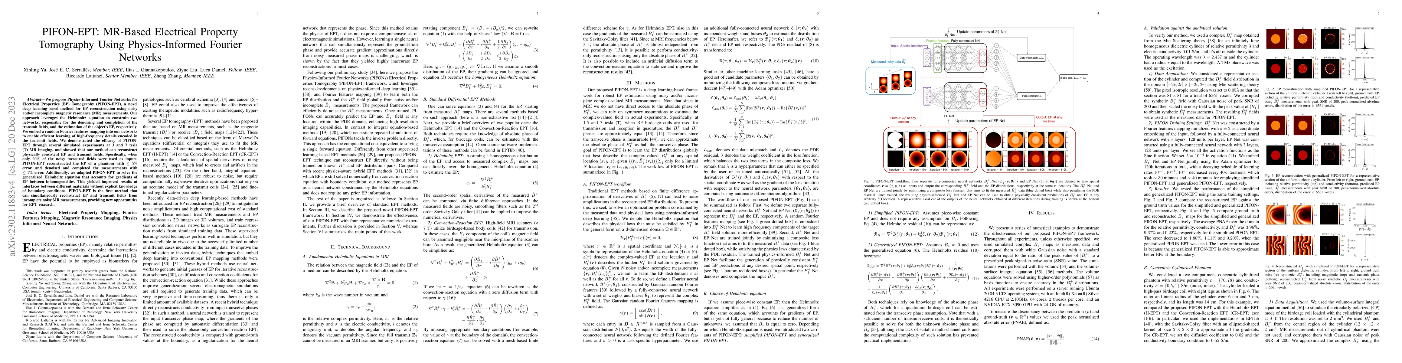 Thumbnail for PIFON-EPT: MR-Based Electrical Property Tomography Using
  Physics-Informed Fourier Networks