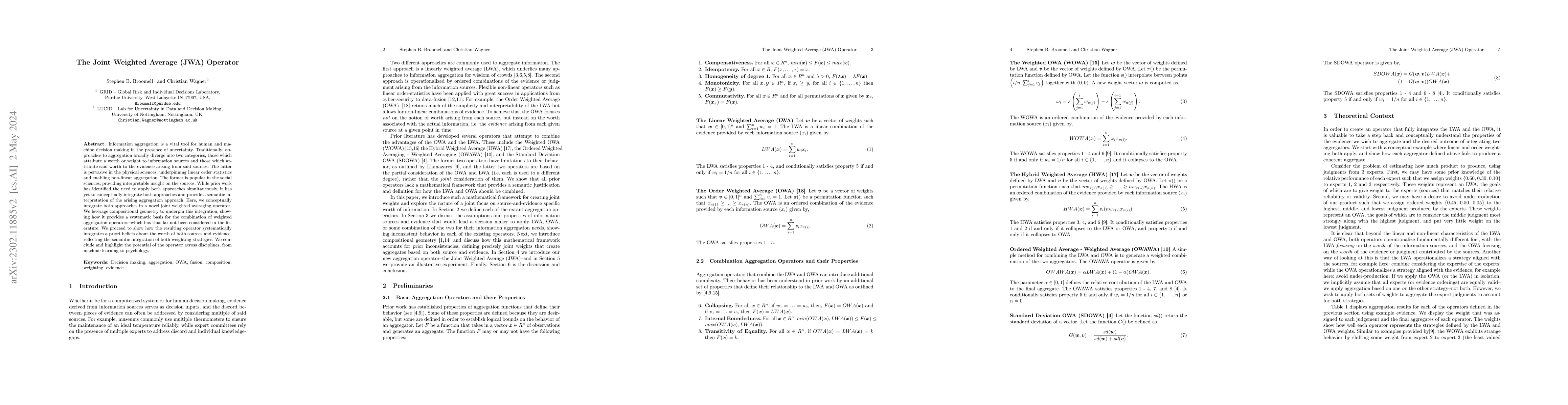 Thumbnail for The Joint Weighted Average (JWA) Operator