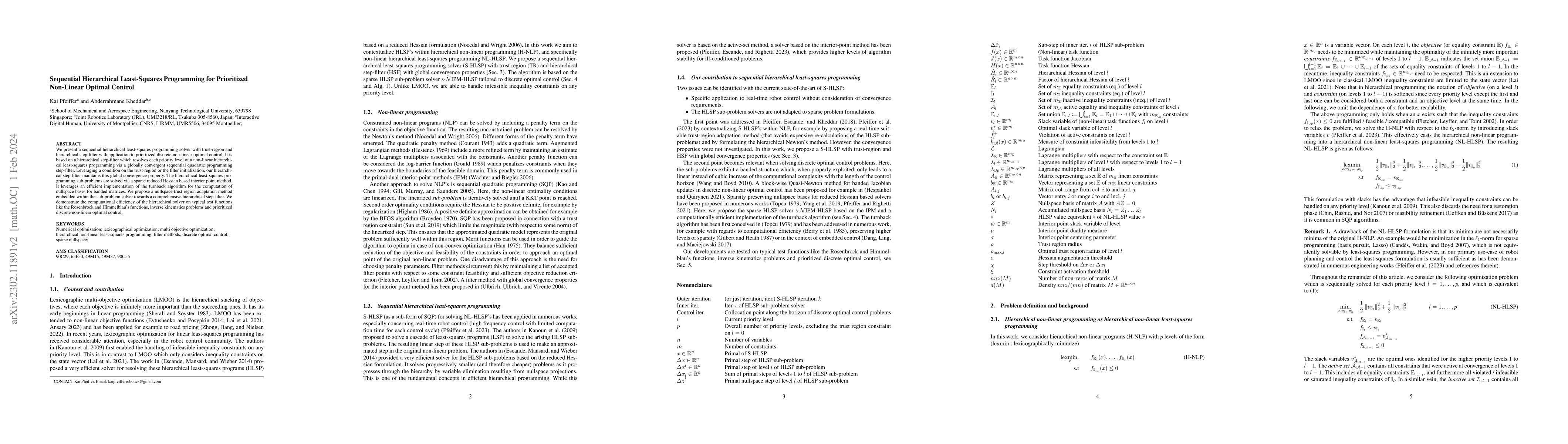 Thumbnail for Sequential Hierarchical Least-Squares Programming for Prioritized
  Non-Linear Optimal Control