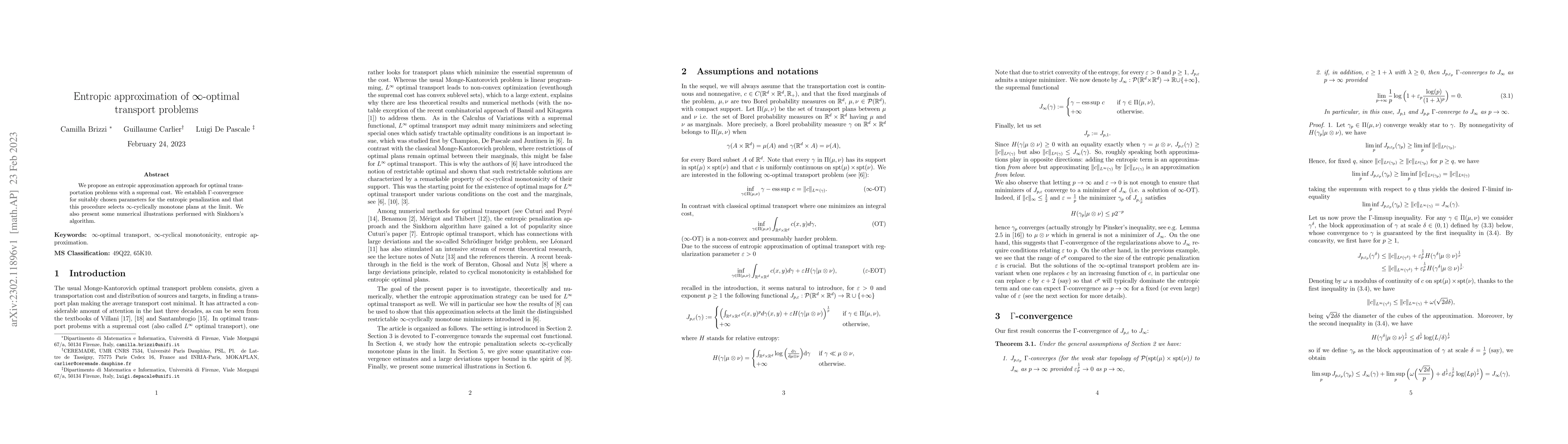 Thumbnail for Entropic approximation of $\infty$-optimal transport problems