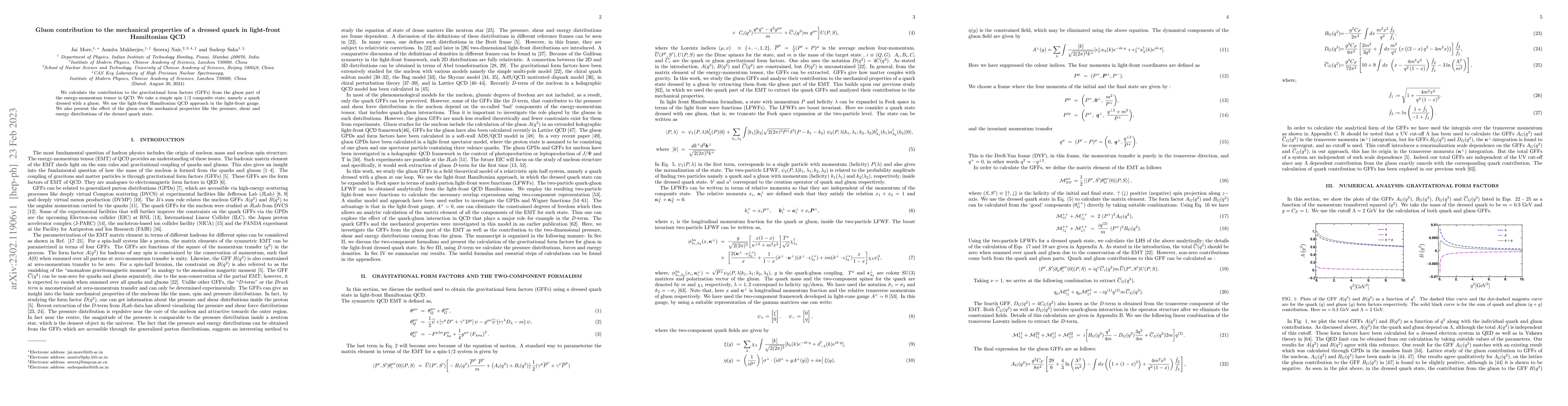Thumbnail for Gluon contribution to the mechanical properties of a dressed quark in
  light-front Hamiltonian QCD