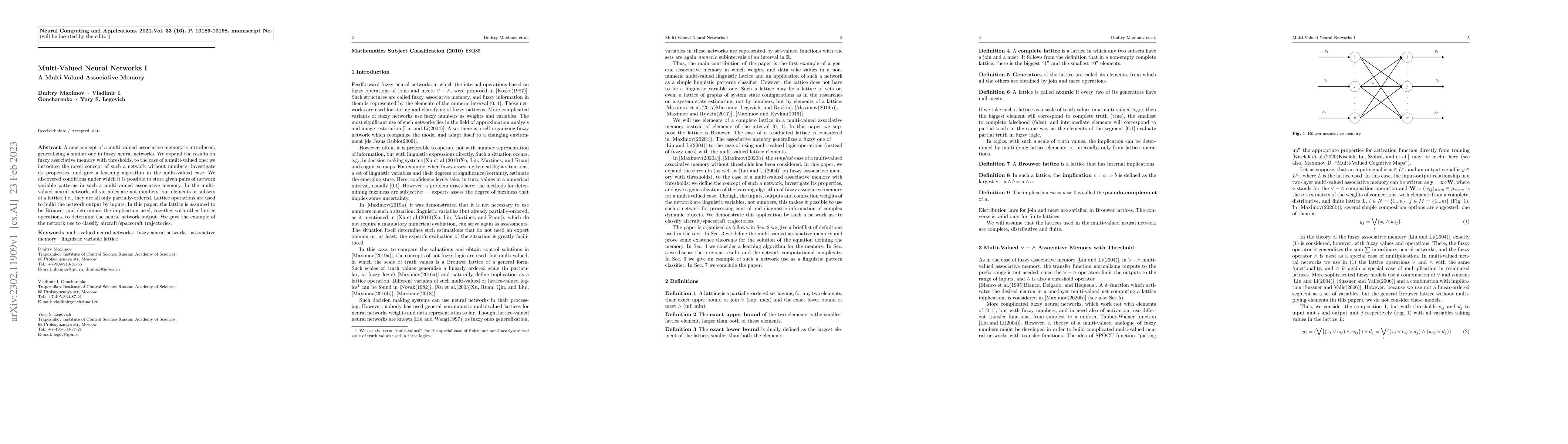 Thumbnail for Multi-Valued Neural Networks I A Multi-Valued Associative Memory