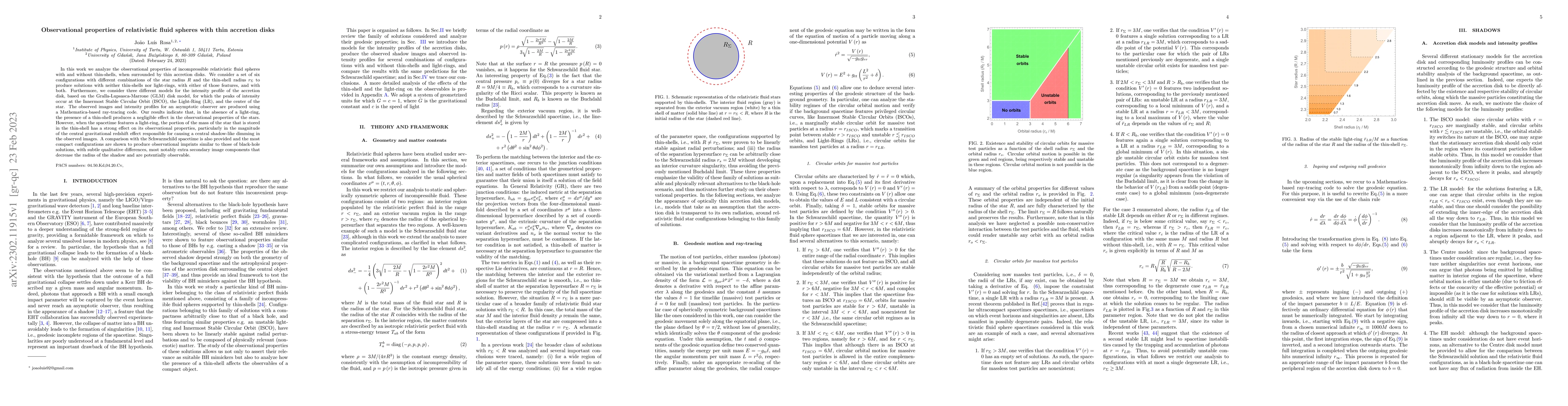 Thumbnail for Observational properties of relativistic fluid spheres with thin
  accretion disks