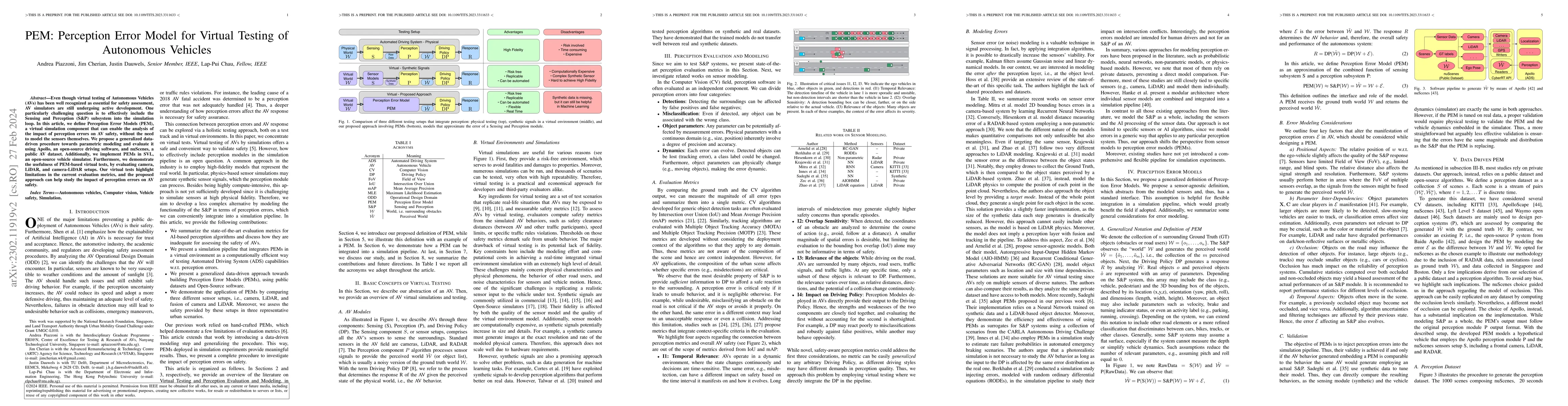Thumbnail for PEM: Perception Error Model for Virtual Testing of Autonomous Vehicles