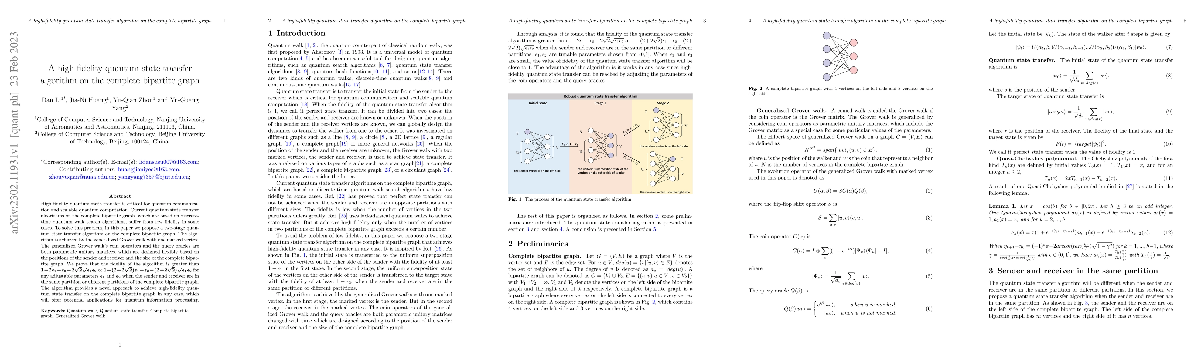 Thumbnail for A high-fidelity quantum state transfer algorithm on the complete
  bipartite graph