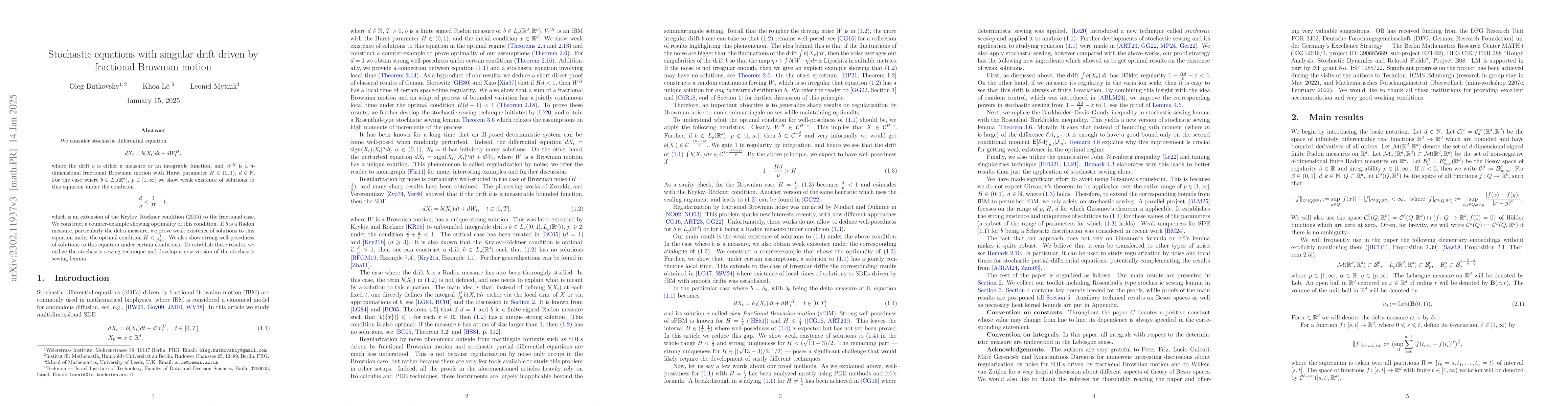 Thumbnail for Stochastic equations with singular drift driven by fractional Brownian
  motion