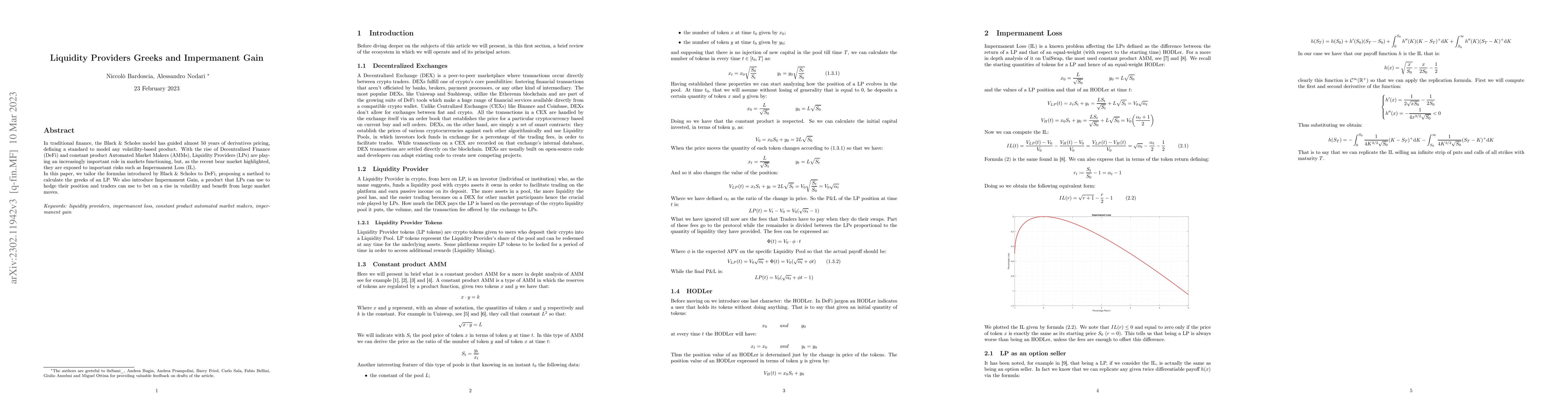 Thumbnail for Liquidity Providers Greeks and Impermanent Gain