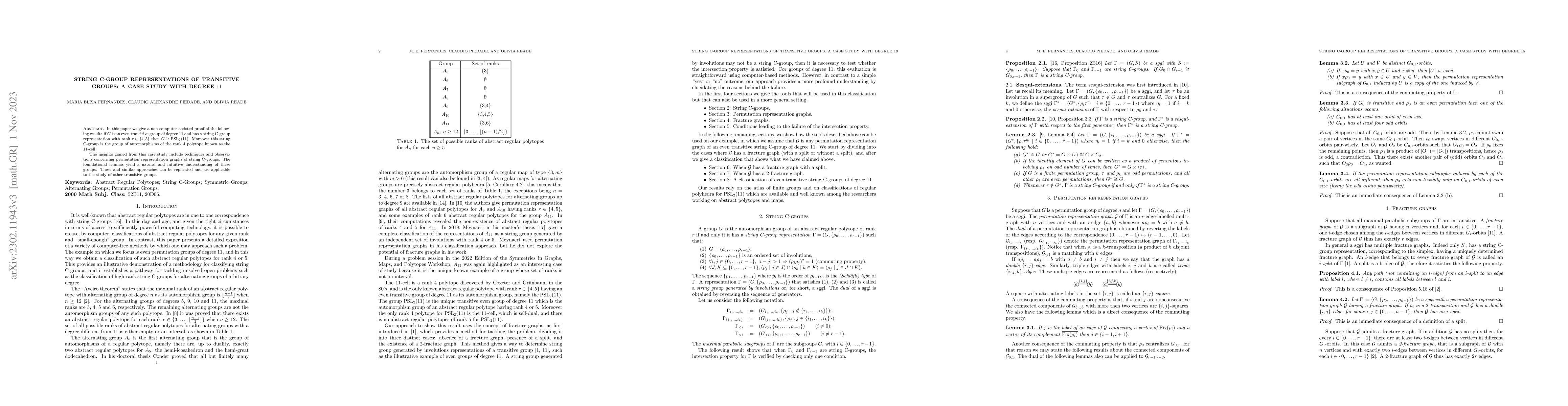 Thumbnail for String C-group representations of transitive Groups: a case study with
  degree $11$