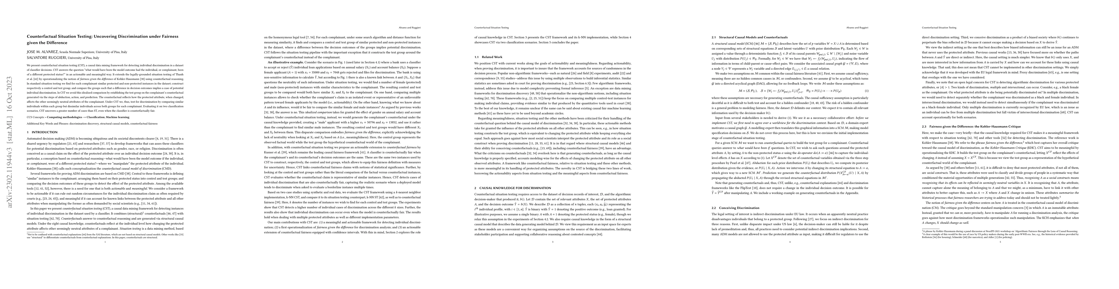 Thumbnail for Counterfactual Situation Testing: Uncovering Discrimination under
  Fairness given the Difference
