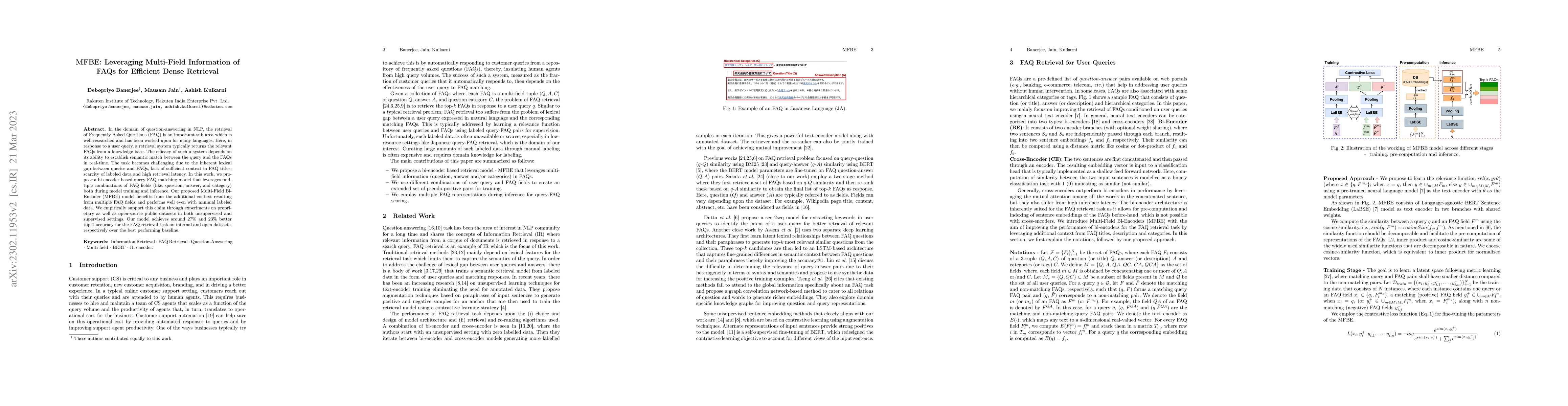 Thumbnail for MFBE: Leveraging Multi-Field Information of FAQs for Efficient Dense
  Retrieval