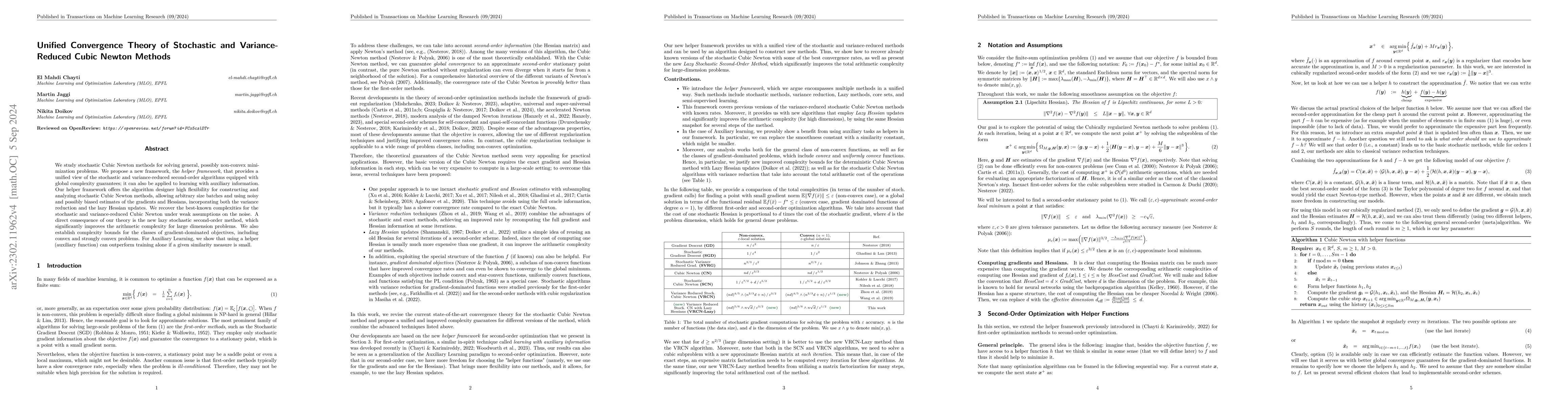 Thumbnail for Unified Convergence Theory of Stochastic and Variance-Reduced Cubic
  Newton Methods