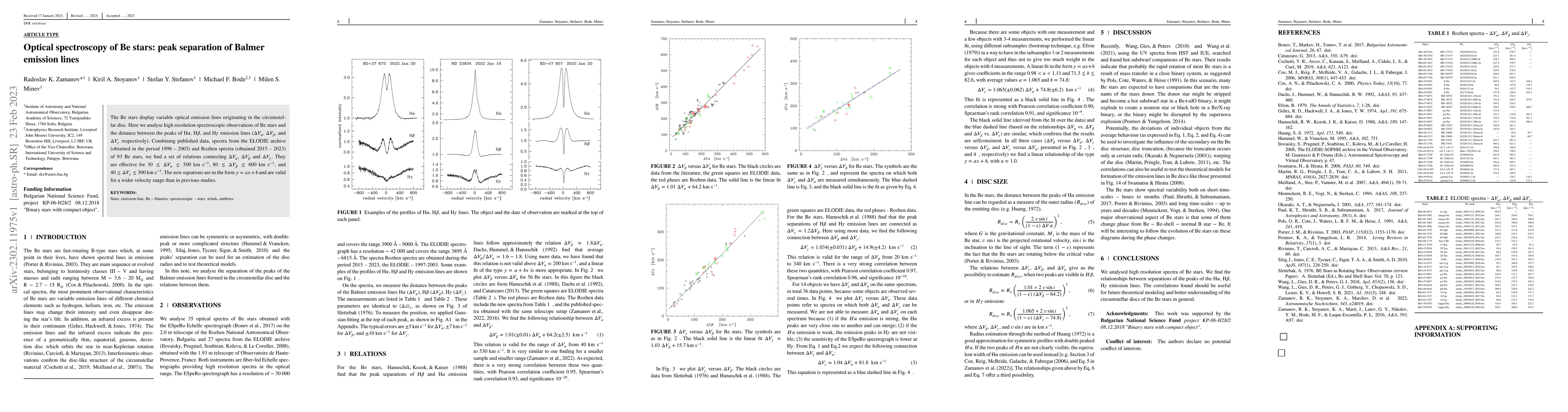 Thumbnail for Optical spectroscopy of Be stars: peak separation of Balmer emission
  lines