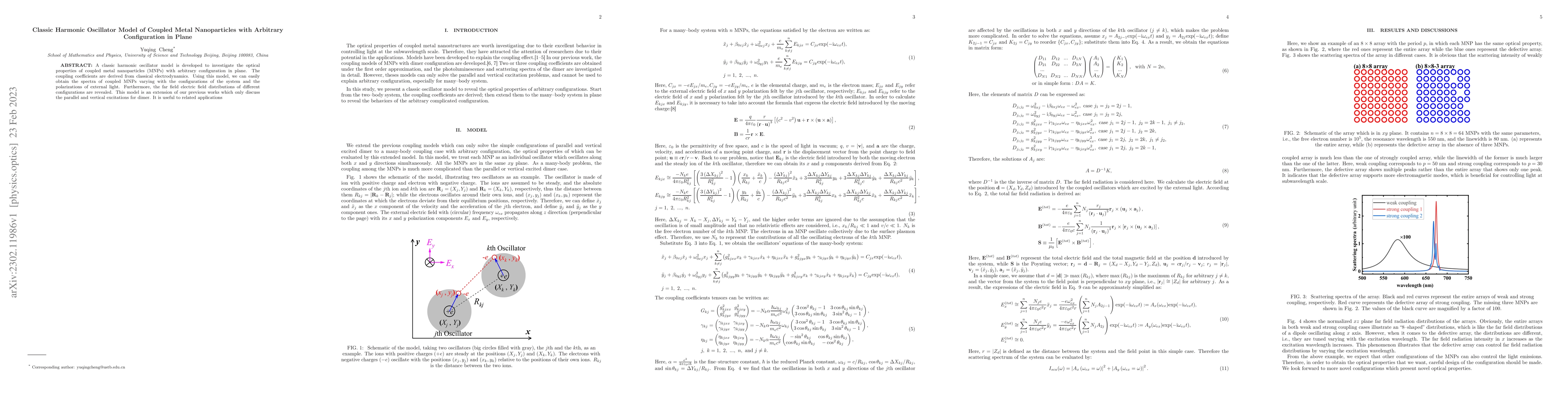 Thumbnail for Classic Harmonic Oscillator Model of Coupled Metal Nanoparticles with
  Arbitrary Configuration in Plane
