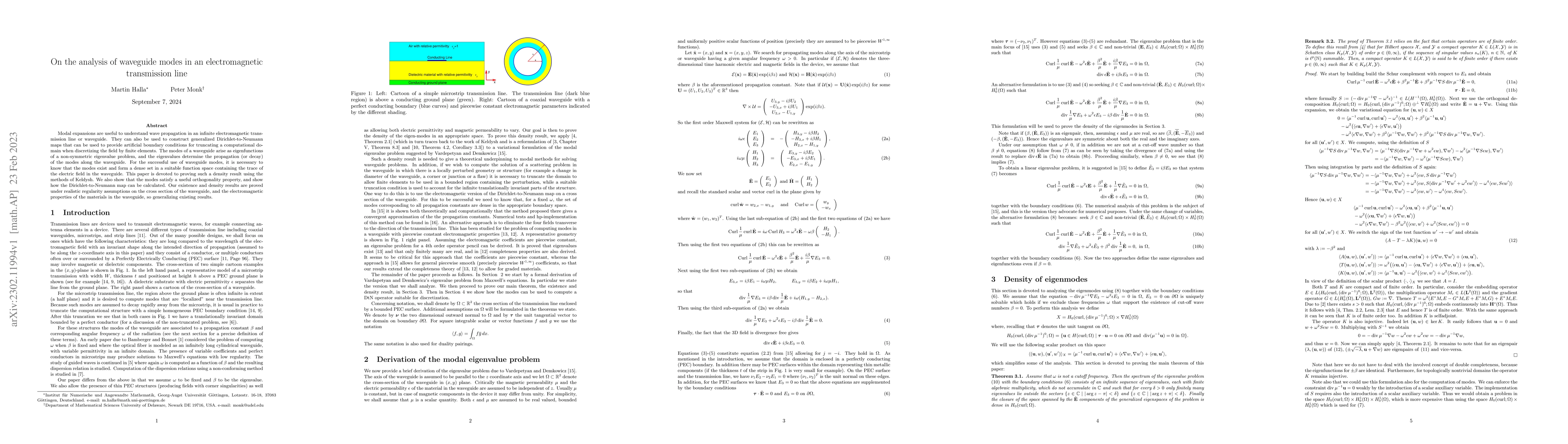 Thumbnail for On the analysis of waveguide modes in an electromagnetic transmission
  line