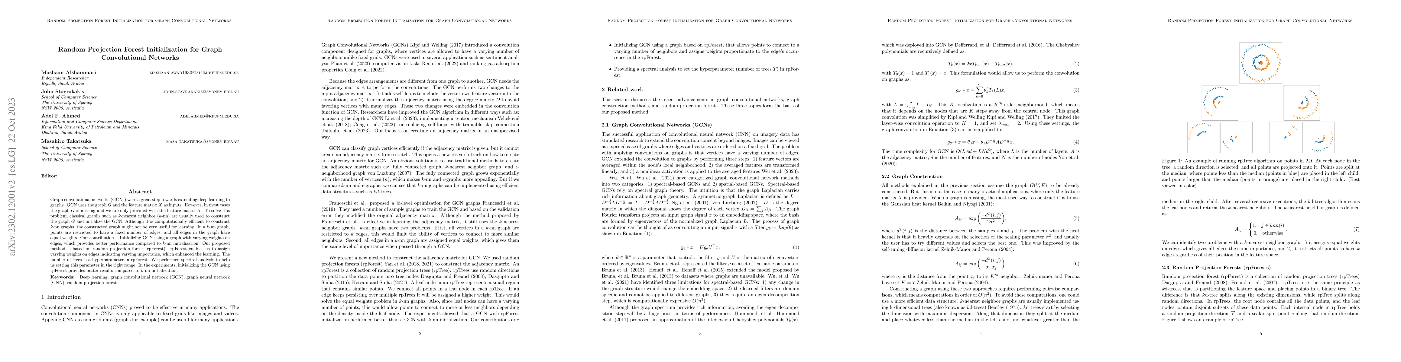 Thumbnail for Random Projection Forest Initialization for Graph Convolutional Networks