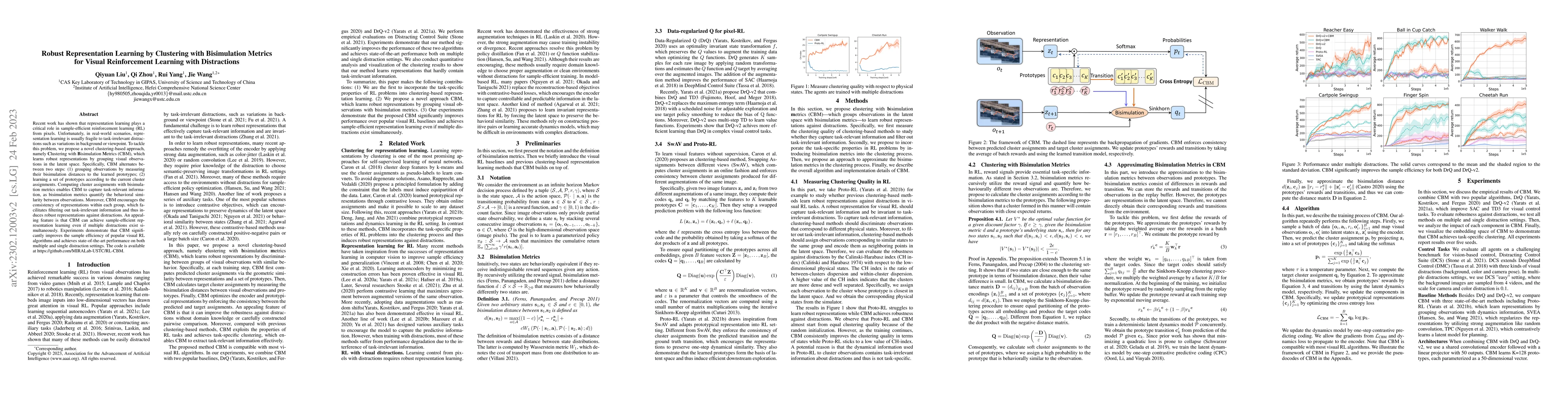 Thumbnail for Robust Representation Learning by Clustering with Bisimulation Metrics
  for Visual Reinforcement Learning with Distractions