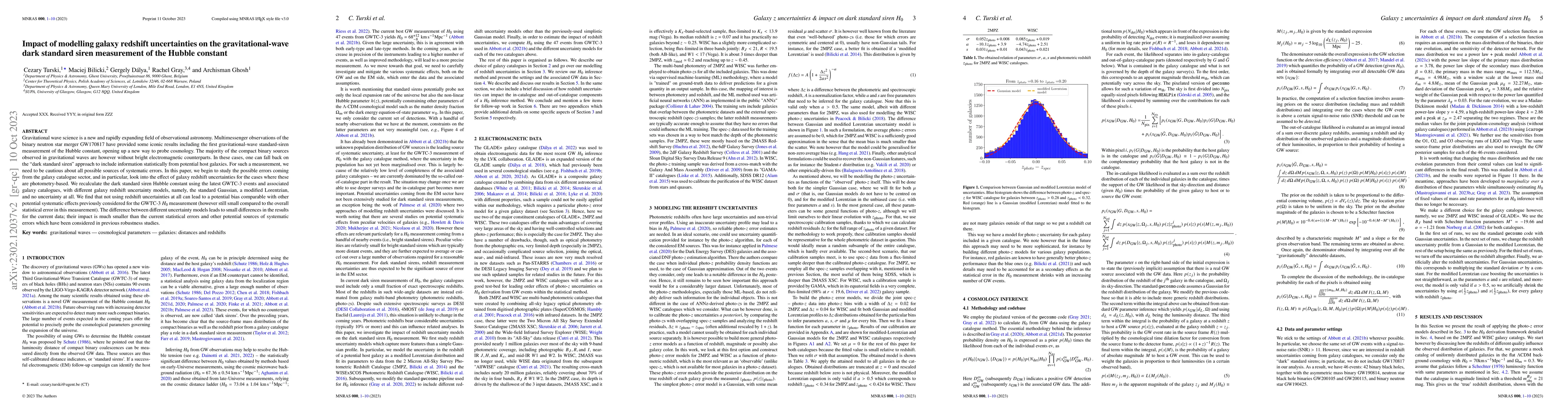 Thumbnail for Impact of modelling galaxy redshift uncertainties on the
  gravitational-wave dark standard siren measurement of the Hubble constant