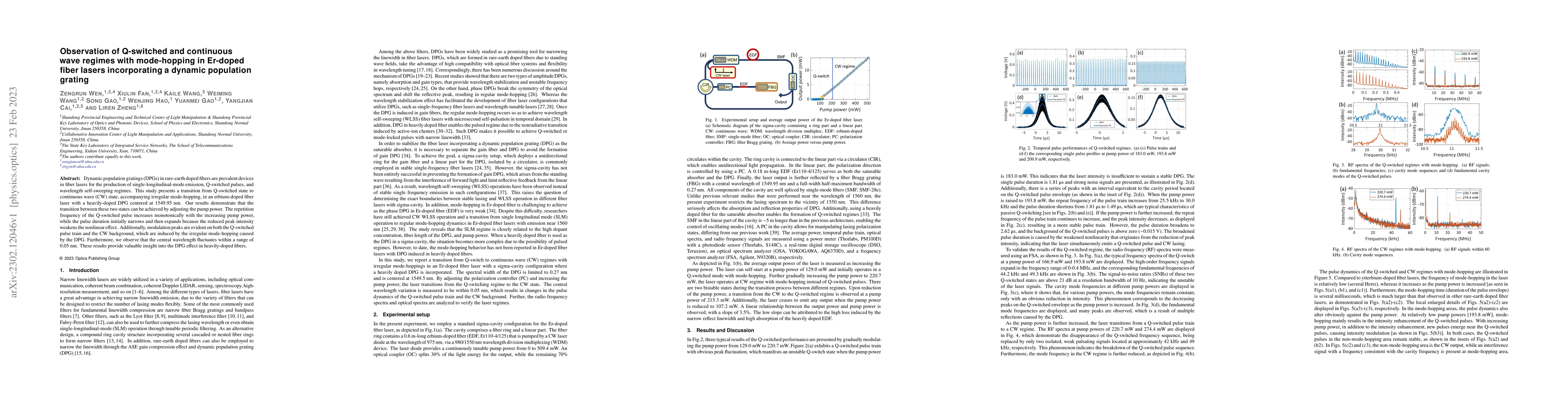Thumbnail for Observation of Q-switched and continuous wave regimes with mode-hopping
  in Er-doped fiber lasers incorporating a dynamic population grating