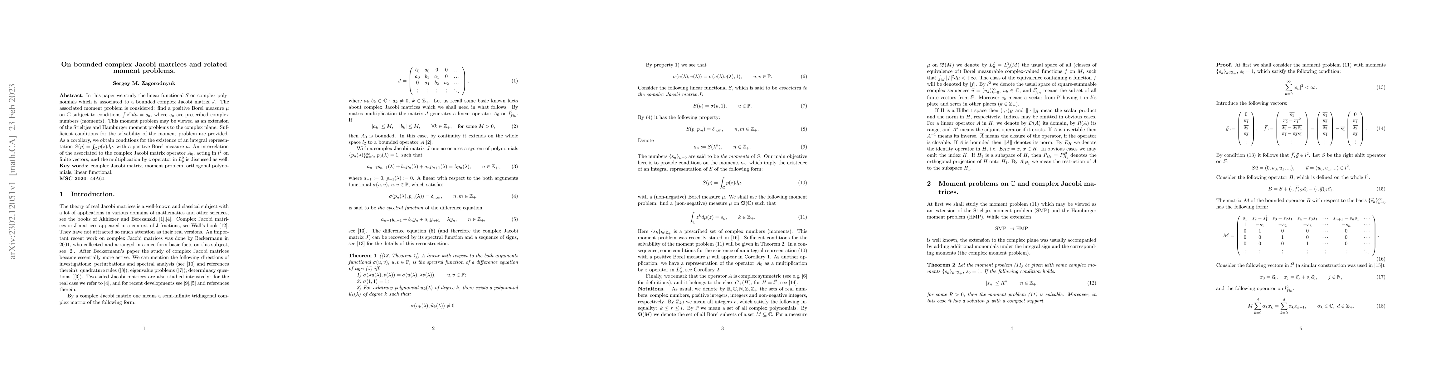 Thumbnail for On bounded complex Jacobi matrices and related moment problems