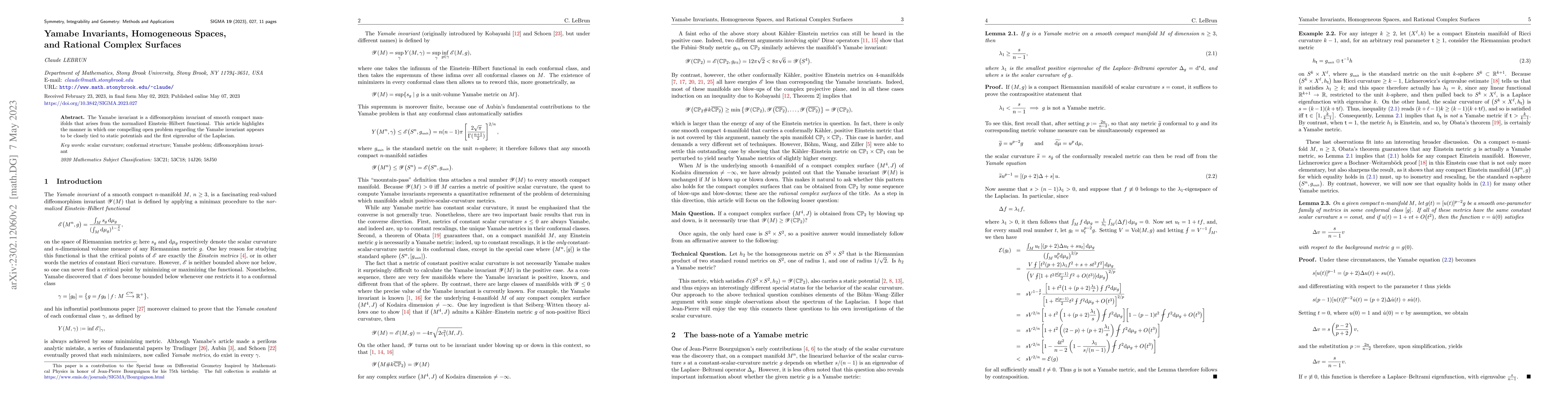 Thumbnail for Yamabe Invariants, Homogeneous Spaces, and Rational Complex Surfaces