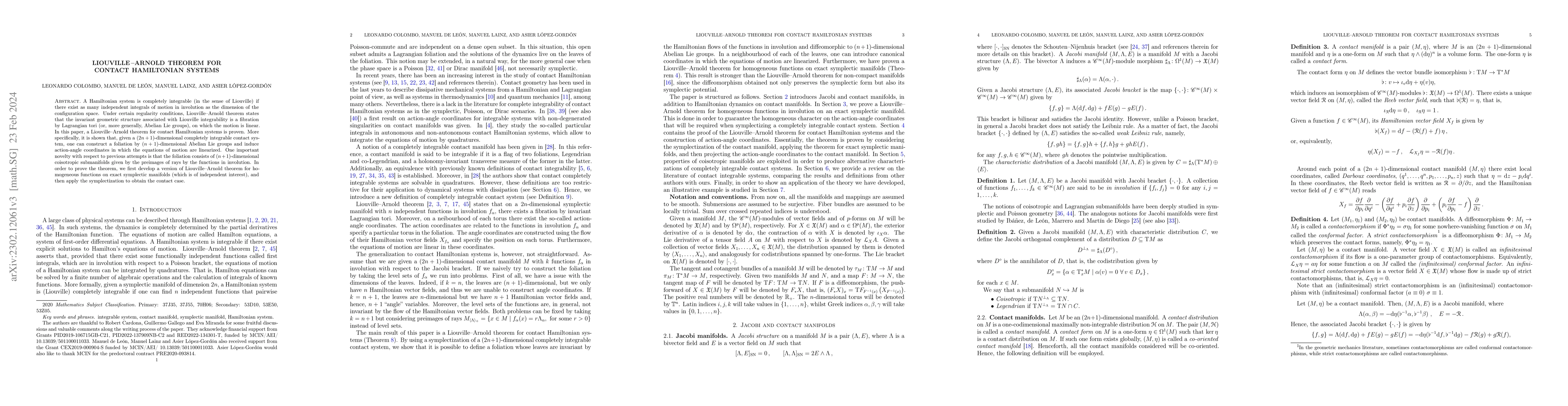 Thumbnail for Liouville-Arnold theorem for contact Hamiltonian systems