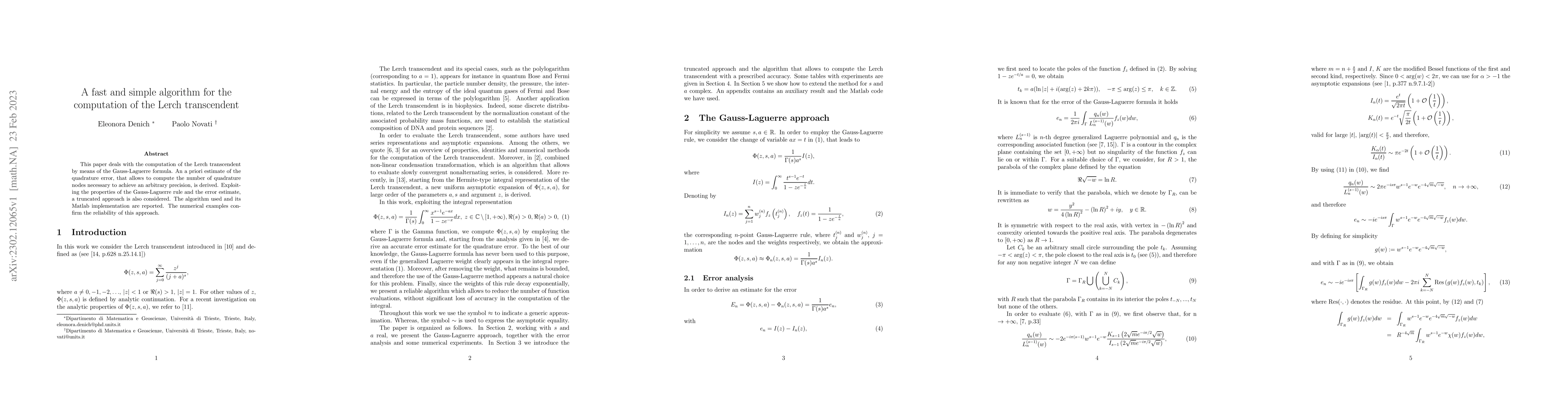Thumbnail for A fast and simple algorithm for the computation of the Lerch
  transcendent