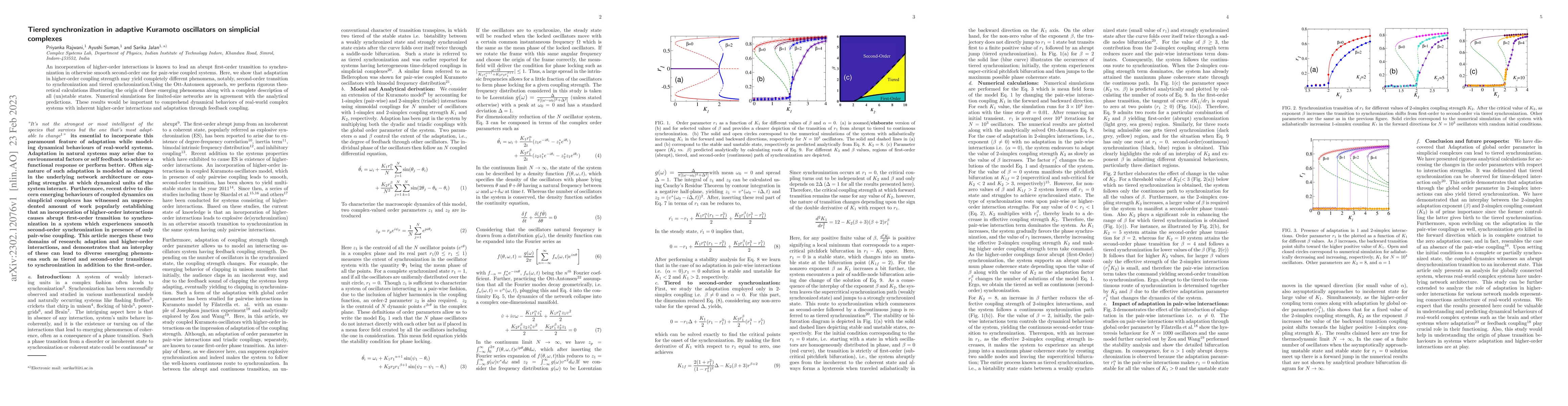 Thumbnail for Tiered synchronization in adaptive Kuramoto oscillators on simplicial
  complexes