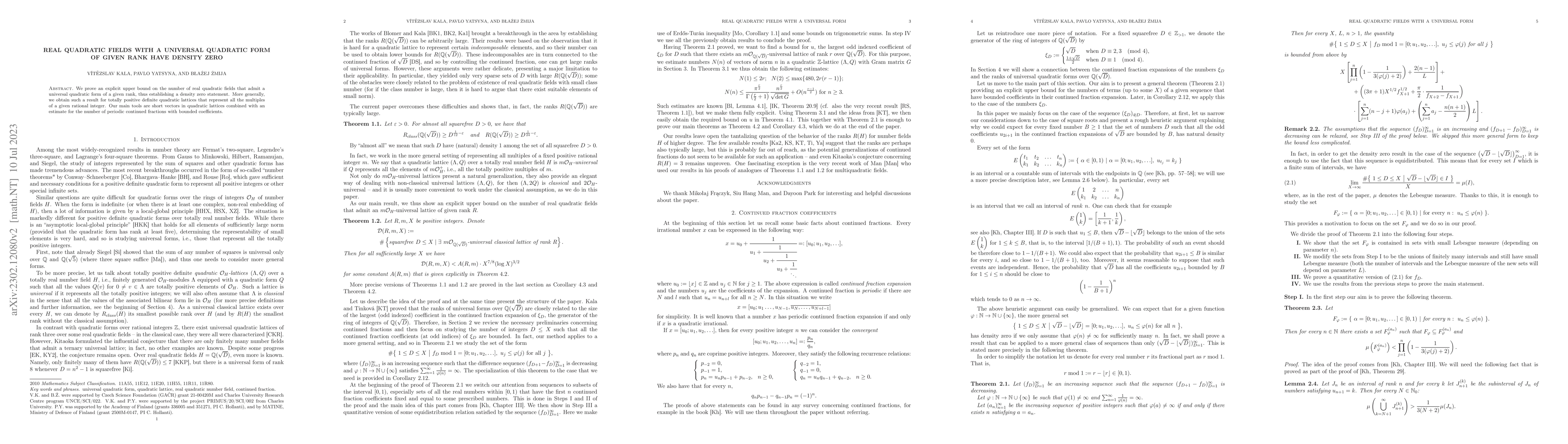Thumbnail for Real quadratic fields with a universal form of given rank have density
  zero