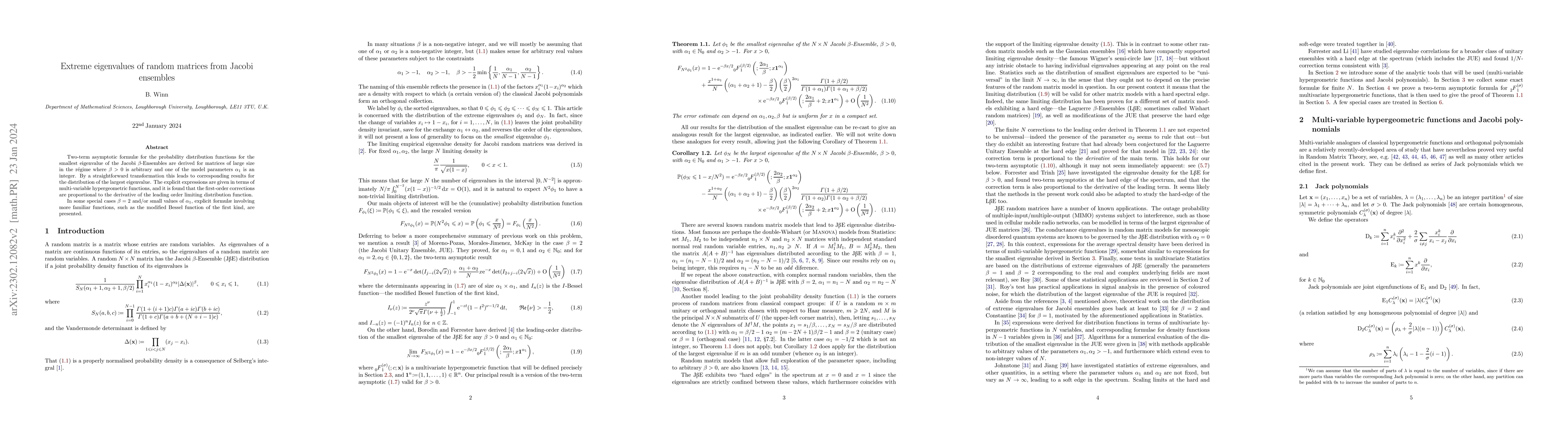 Thumbnail for Extreme eigenvalues of random matrices from Jacobi ensembles