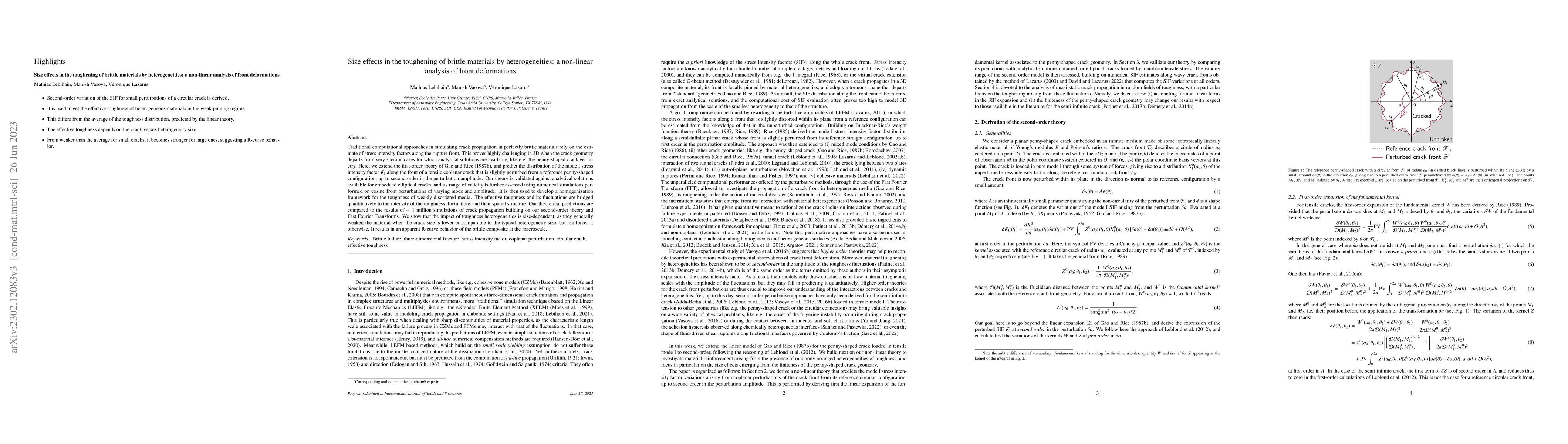 Thumbnail for Size effects in the toughening of brittle materials by heterogeneities:
  a non-linear analysis of front deformations