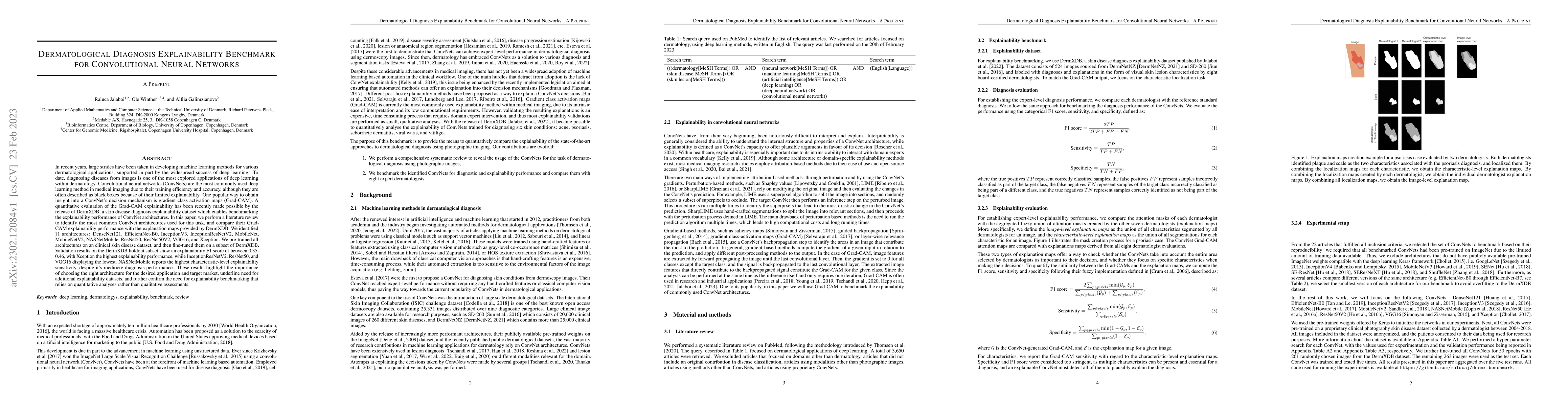 Thumbnail for Dermatological Diagnosis Explainability Benchmark for Convolutional
  Neural Networks