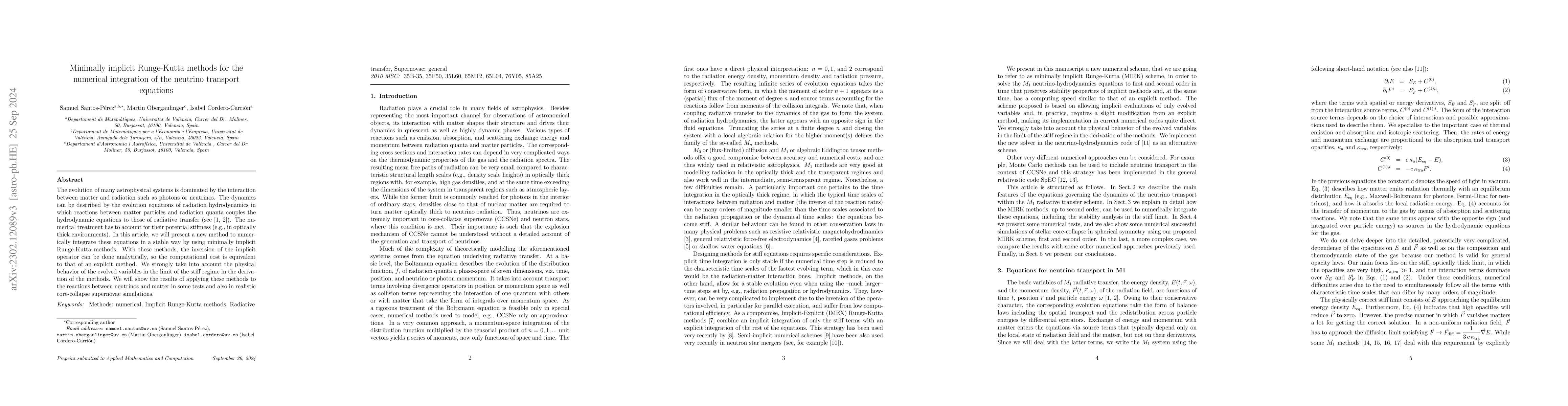 Thumbnail for Minimally implicit methods for the numerical integration of the neutrino
  transport equations