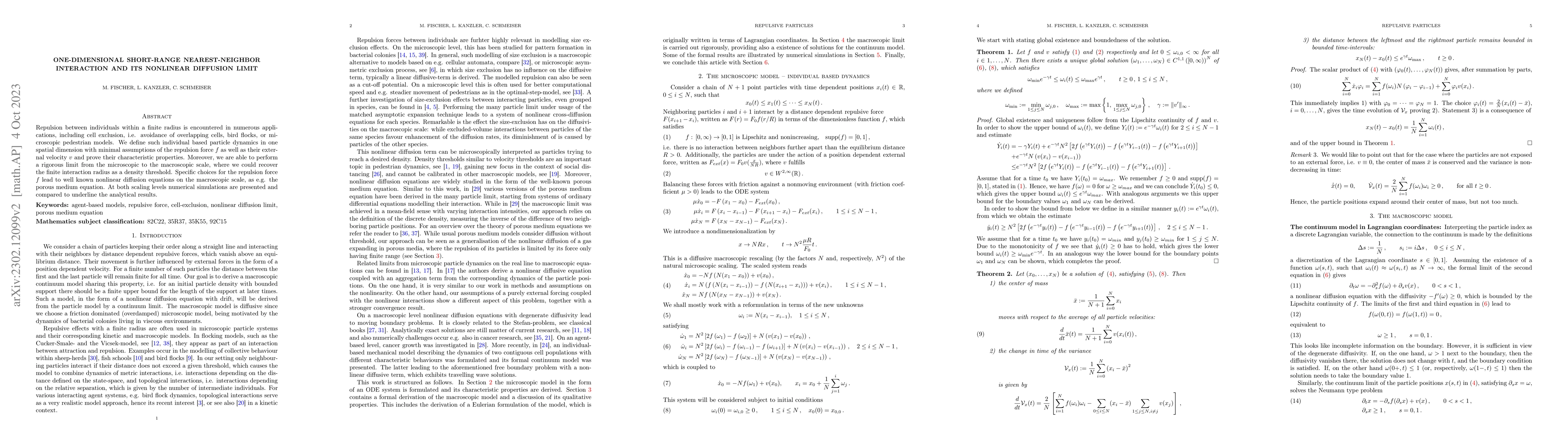 Thumbnail for One-dimensional short-range nearest-neighbor interaction and its
  nonlinear diffusion limit