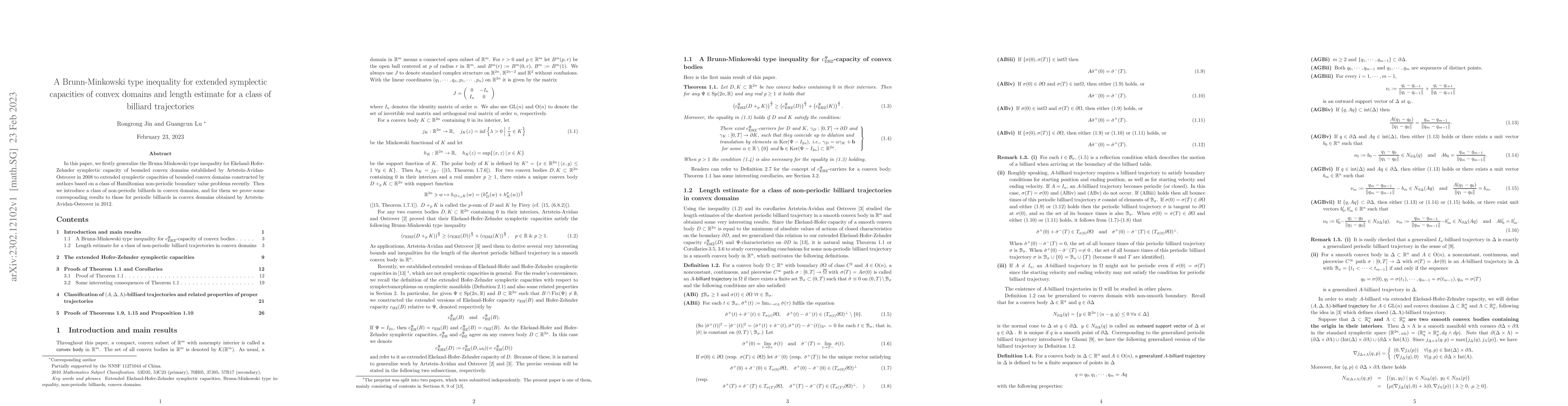 Thumbnail for A Brunn-Minkowski type inequality for extended symplectic capacities of
  convex domains and length estimate for a class of billiard trajectories