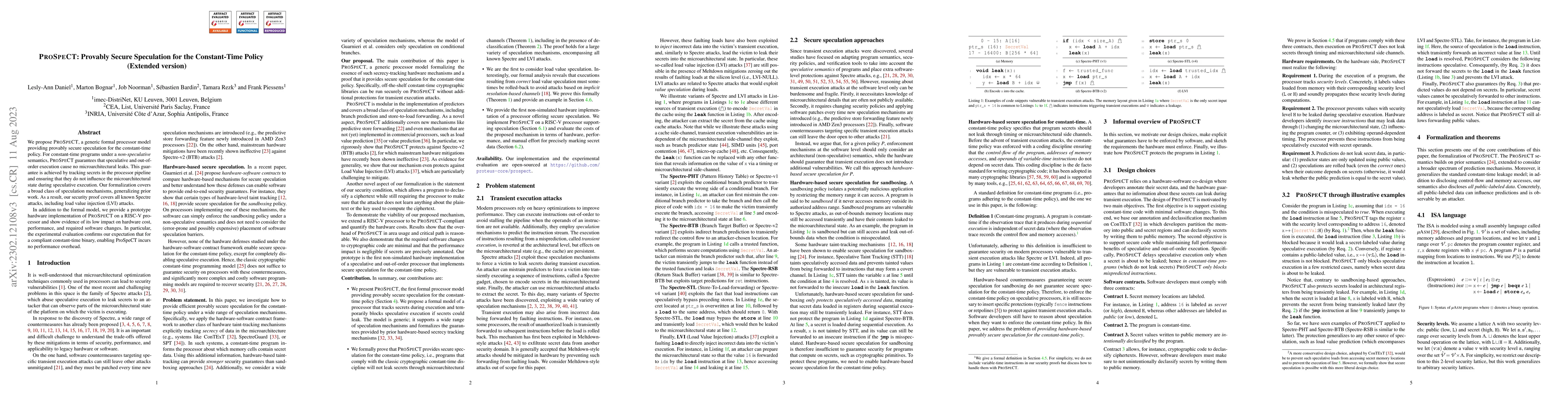 Thumbnail for ProSpeCT: Provably Secure Speculation for the Constant-Time Policy
  (Extended version)
