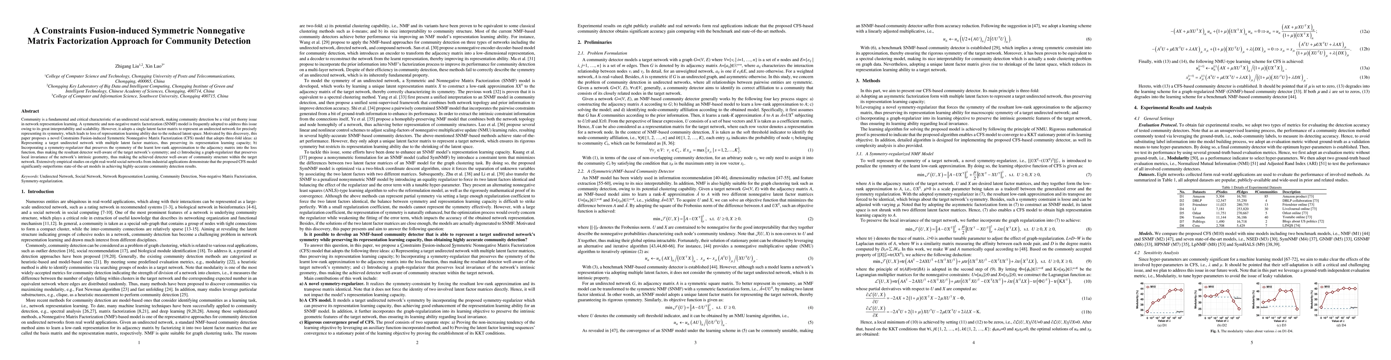 Thumbnail for A Constraints Fusion-induced Symmetric Nonnegative Matrix Factorization
  Approach for Community Detection