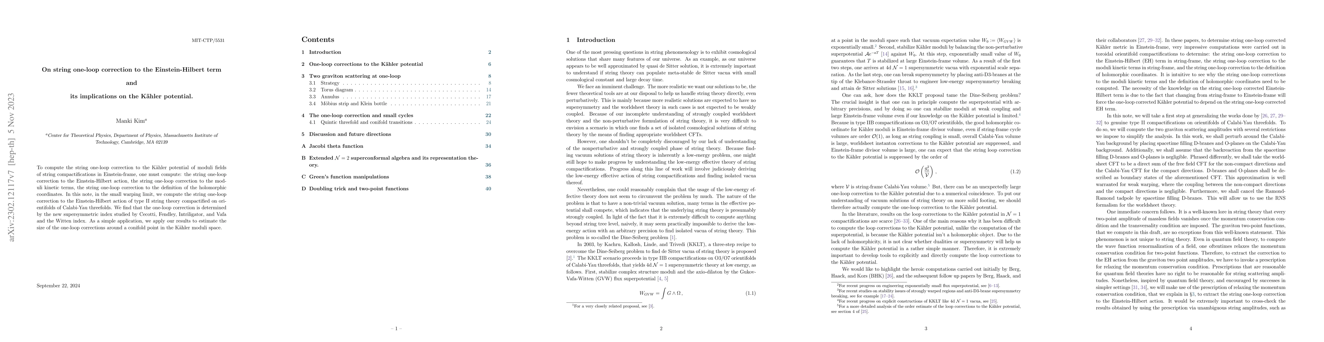 Thumbnail for On string one-loop correction to the Einstein-Hilbert term and its
  implications on the Kahler potential