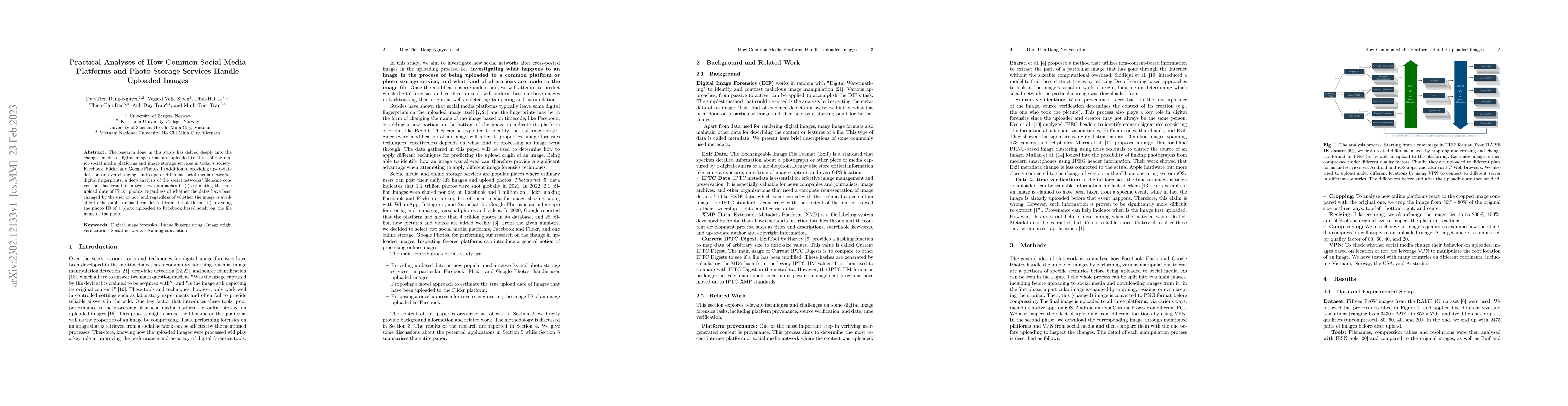 Thumbnail for Practical Analyses of How Common Social Media Platforms and Photo
  Storage Services Handle Uploaded Images