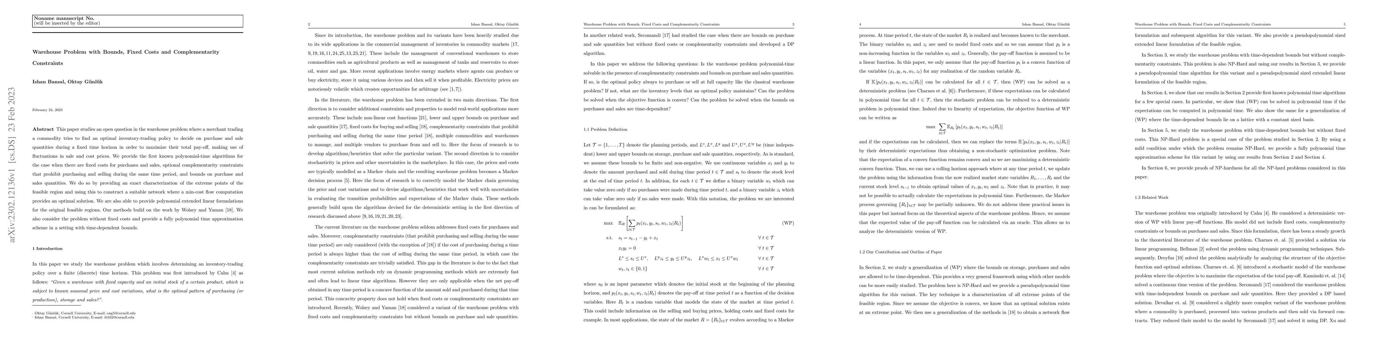Thumbnail for Warehouse Problem with Bounds, Fixed Costs and Complementarity
  Constraints