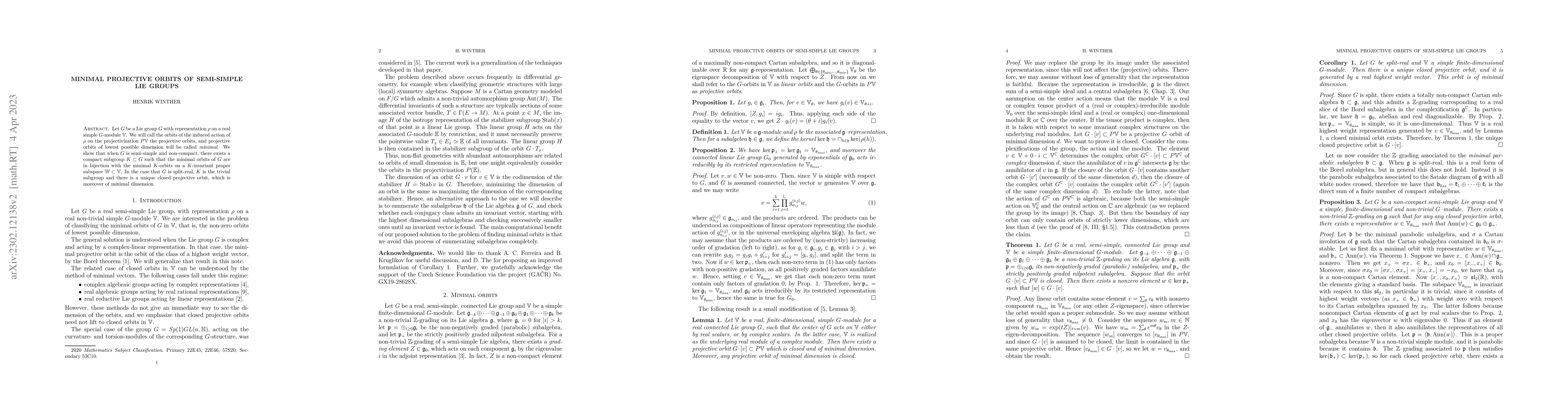 Thumbnail for Minimal Projective Orbits of Semi-simple Lie Groups